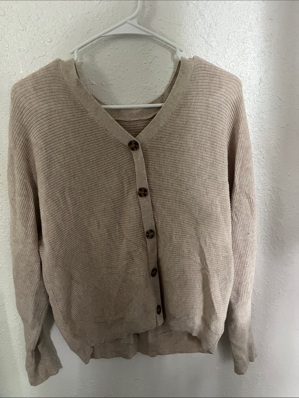 Classic V‑Neck Button Front Women's Sweater Cardigan - Beige